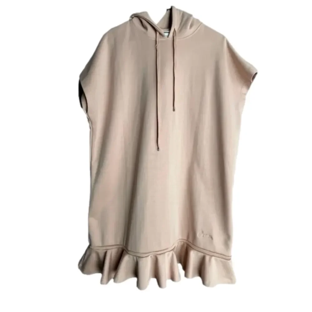 CARVEN Technical Jersey Ruffled Hooded Tunic Dress Size Medium Blush Pink - Picture 3 of 9